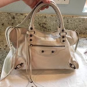 Gorgeous Balenciaga white lamb skin city bag